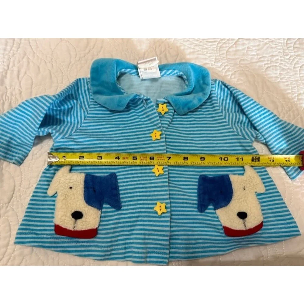 Sweet Potatoes Baby Dog Pocket Cardigan Blue Striped 12M Made in USA